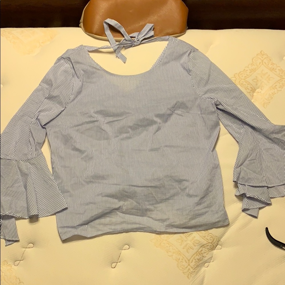 Blue and white stripe top with bell sleeves